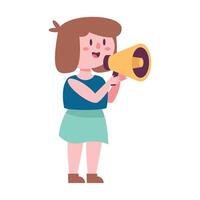 A girl is holding a megaphone and shouting into it vector