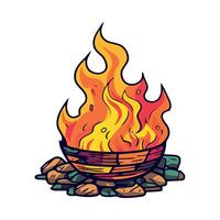 A fire in a bowl with rocks and wood vector