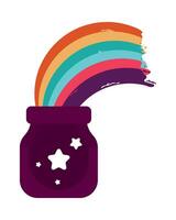 A jar with a rainbow and stars inside vector