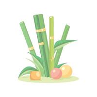 Bamboo sticks and fruit on a white background vector