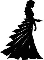 Elegant silhouette of a woman in a flowing gown, perfect for adding a touch of grace and mystery to your designs vector