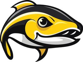 A cartoon illustration of a smiling yellow and black fish with a fierce expression vector
