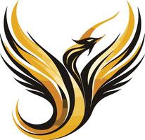 A stylized phoenix bird design, with yellow and black feathers, symbolizing rebirth, strength, and resilience vector