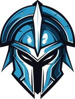 A powerful and intimidating blue and white warrior helmet logo, perfect for gaming, esports, and sports teams vector