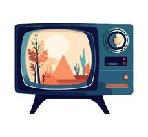 Retro tv with landscape and pyramid illustration vector
