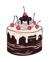 A chocolate cake with cherries on top vector