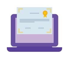 A laptop with a certificate on it vector