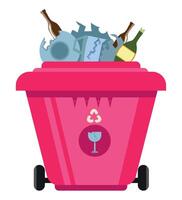 A pink trash can with bottles and bottles inside vector