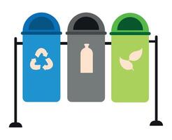 Three trash cans with different colored containers vector