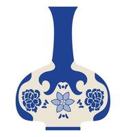 A blue and white vase with flowers on it vector