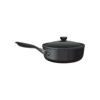 A black pan with a lid on a white background vector