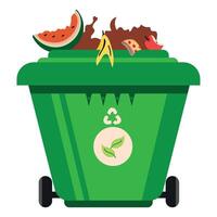 A green trash can with fruit and vegetables in it vector