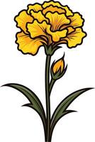 A cheerful, cartoon-style illustration of a yellow carnation flower with a bud, perfect for adding a touch of nature to your designs vector