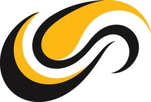 Abstract logo design featuring a dynamic, flowing shape in black, yellow, and white vector