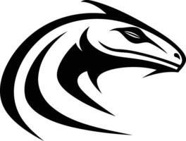 A sleek, abstract illustration of a dragon's head in a bold black and white design vector