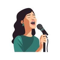 A woman singing into a microphone vector