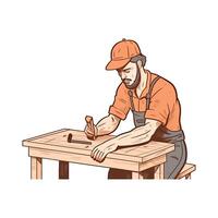 A man is working on a table with a hammer vector