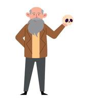 An old man with a beard and a skull vector