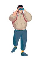 Man with backpack and binoculars illustration vector