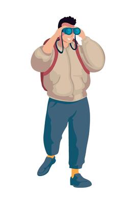 Man with backpack and binoculars illustration