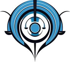 Abstract logo design featuring a circular shape with blue and black elements, conveying a sense of innovation, technology, and power vector