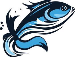 A vibrant, abstract fish logo design with a blue and black color scheme vector