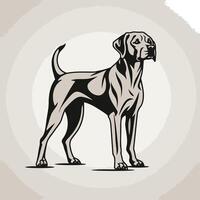 A sleek, black and white silhouette of a majestic dog standing tall, showcasing its elegant and muscular form vector