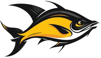 A bold and stylized fish logo design with black outlines and a bright yellow body vector