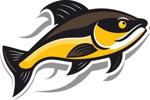 A vibrant, cartoon-style illustration of a fish with a black and yellow color scheme vector