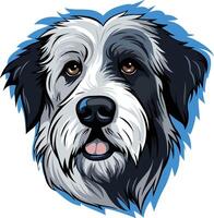 Cute, cartoon-style illustration of a black and white dog with a friendly expression vector