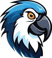 A vibrant blue and white cartoon parrot head, with a striking eye, perfect for use in logos, branding, and mascots vector