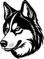 A bold and striking black and white silhouette of a husky's head, perfect for branding, logos, and design projects vector