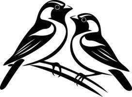 A simple yet elegant black and white illustration of two birds perched on a branch vector