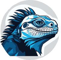 A stylized, blue iguana with a spiky crest and a fierce expression vector