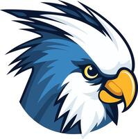 Bold and energetic cartoon hawk head with a fierce expression, perfect for sports teams, mascots, and branding vector