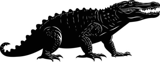A dramatic silhouette of an alligator with its mouth open, showcasing its sharp teeth vector