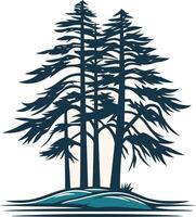 Silhouette of a Group of Pine Trees on an Island vector
