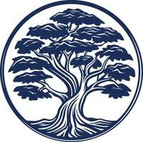 Silhouette of a Majestic Tree in a Circular Frame vector