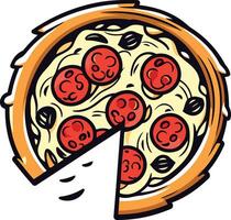 A cartoon illustration of a pizza with a slice missing vector