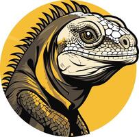 A fierce and detailed illustration of an iguana head, rendered in a bold, cartoon style vector