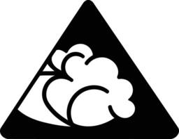 A simple, bold black and white icon depicting a warning sign with a stylized cloud vector
