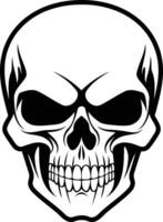 A menacing black and white skull illustration, perfect for adding a touch of danger or rebelliousness to your design projects vector