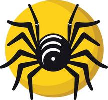 A simple, flat-style illustration of a black spider on a yellow circle vector