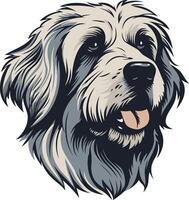 A detailed, hand-drawn illustration of a friendly-looking dog with a playful expression, perfect for pet-related projects, logos, or social media vector
