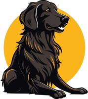Black Dog Sitting with a Smile on a Yellow Circle vector