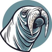 Illustration of a Walrus Head with a Blue Background vector