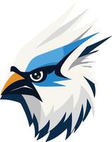 A bold and striking logo design featuring a stylized bird head with sharp, defined features vector