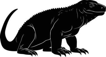 A striking black silhouette of an iguana in a dynamic pose, perfect for adding a touch of exoticism to your designs vector