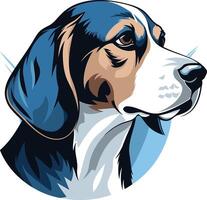A stylized illustration of a beagle dog's head, featuring bold colors and a playful, expressive pose vector