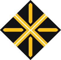 Abstract geometric logo design featuring a black diamond shape with intersecting yellow lines, creating a unique and eye-catching pattern vector